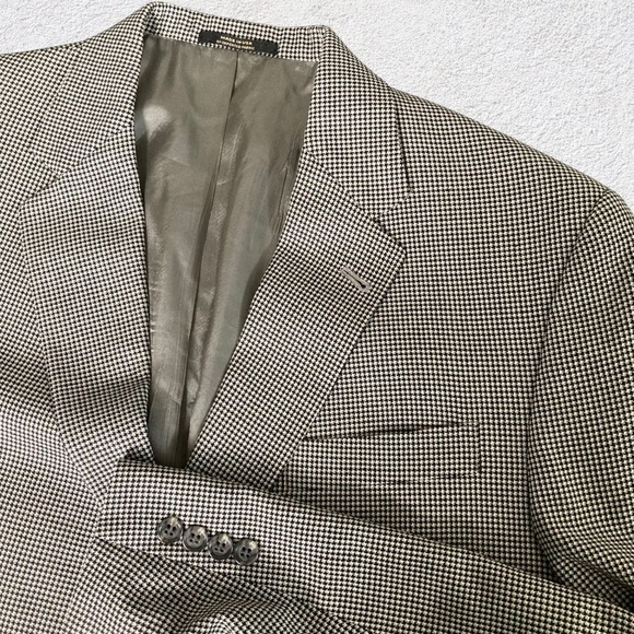 Mens 44L Houndstooth Blazer Sport Coat Two Button Classic USA Jacket Black White